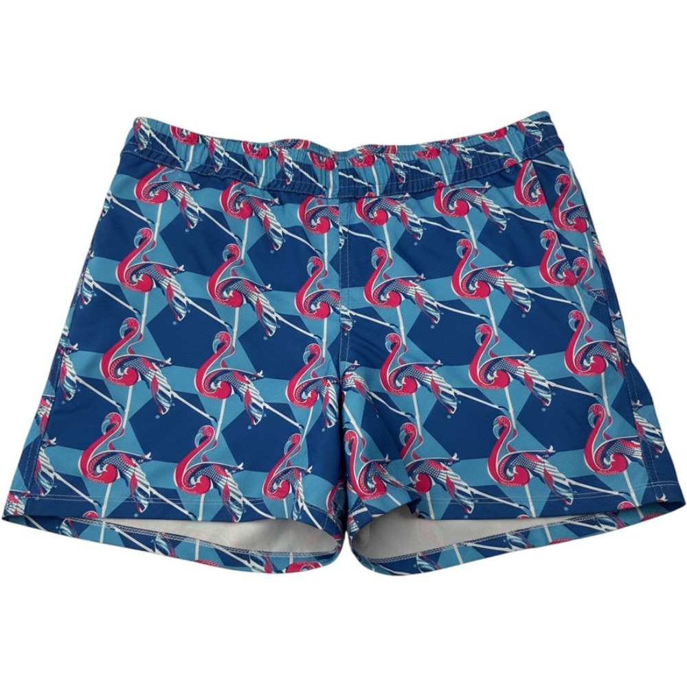 Tracy Negoshian Shorts Flamingo Print Size L Blue Pink Tropical Summer Beach Men